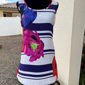 I.ner White With Multicolor Floral Print Sleeveless Blouse Women Size Small